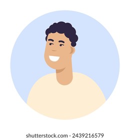 In: Modern Circle Avatar. Charakter Gesicht, Kopf Portrait. Coole kreative Benutzerprofile. Flache grafische Vektordarstellung EPS10