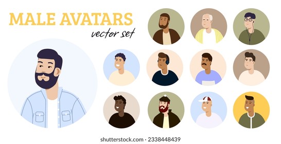 Se organizan avatares de círculo moderno. Caras de personajes, retratos de cabeza. Las mujeres y los hombres se dirigen en forma plana. Ilustración del vector EPS10