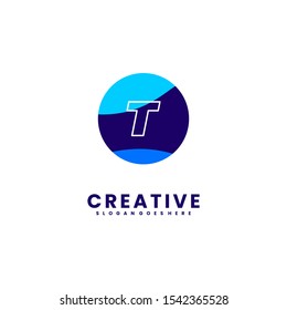 modern circle blue T logotype creative design concept isolated on white background. vector illustration.
