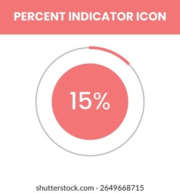 Modern circle chart icon showing 15 percent completion, perfect for analytics, business, or digital reports.