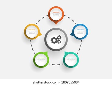 Plantilla de infografía de la gráfica circular moderna con 5 opciones. Plantilla de negocio de vectores para presentación. Concepto creativo para infografía. Adecuado para folletos, flujos de trabajo, informes anuales, gráficos, diseños