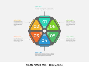 Modern circle chart infographic template with 6 options. Vector business template for presentation. Creative concept for infographic. Suitable for brochure, workflow, annual report, graph, layouts