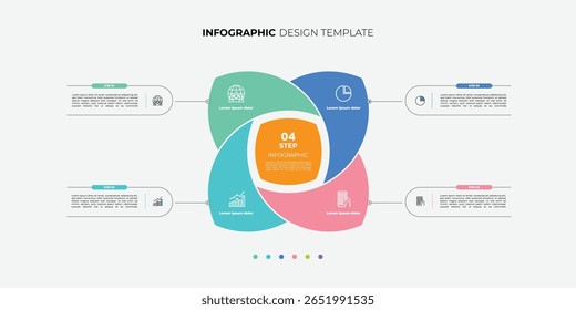 Plantilla de infografía de gráfico circular moderno con 4 opciones para presentaciones. Infografía 4 Plantilla de diagrama para negocios 4, opciones, presentación con Elementos de diagrama, infografías 