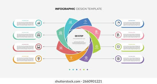 Plantilla de infografía de gráfico circular moderno con 3,4,5,6,7,8 opciones para presentaciones. Plantilla de diagrama de infografía para negocios, presentación con Elementos de diagrama, infografías