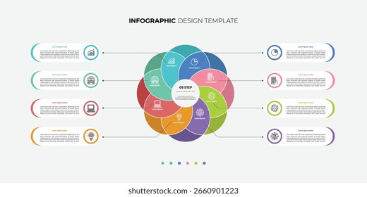 Modern Circle chart infographic template with 3,4,5,6,7,8 options for presentations. Infographic diagram chart template for business, presentation with diagram elements, infographics