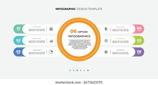 Modern Circle chart infographic template with 6 options for presentations. Infographic 4 diagram chart template for business 6, options, presentation with diagram elements, infographics