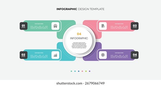 Moderne Kreisdiagramm Infografik Vorlage mit 4 Optionen für Präsentationen. Infografik 4 Diagrammdiagramm Vorlage für Unternehmen 4, Optionen, Präsentation mit Diagrammelementen, Infografiken