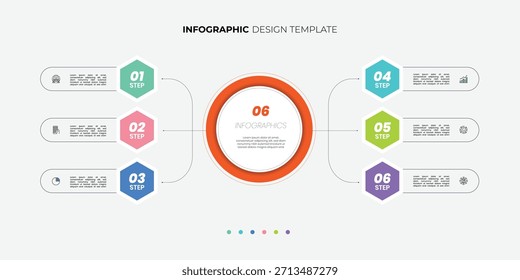 Modern Circle chart infographic template with 6 options for presentations business. Infographic 6 diagram chart template for business 6, options, presentation with diagram elements, infographics