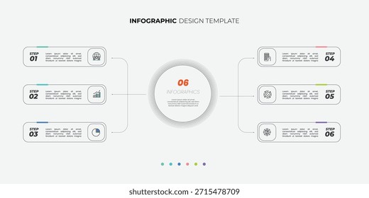 Moderne Kreisdiagramm Infografik Vorlage mit 6 Optionen für Präsentationen. Infografik 6 Diagrammdiagramm Vorlage für Unternehmen 6, Optionen, Präsentation mit Diagrammelementen, Infografiken