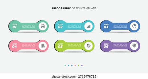 Plantilla de infografía de gráfico circular moderno con 6 opciones para presentaciones. Infografía 6 Plantilla de diagrama para negocios 6, opciones, presentación con Elementos de diagrama, infografías