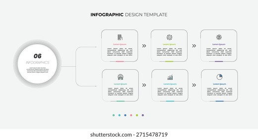 Plantilla de infografía de gráfico circular moderno con 6 opciones para presentaciones. Infografía 6 Plantilla de diagrama para negocios 6, opciones, presentación con Elementos de diagrama, infografías