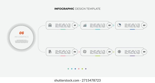 Plantilla de infografía de gráfico circular moderno con 6 opciones para presentaciones. Infografía 6 Plantilla de diagrama para negocios 6, opciones, presentación con Elementos de diagrama, infografías