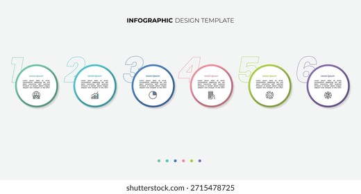 Modelo de infográfico de gráfico de círculo moderno com 6 opções para apresentações. Modelo de gráfico de diagrama infográfico 6 para negócios 6, opções, apresentação com elementos de diagrama, infográficos
