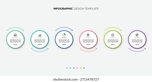 Plantilla de infografía de gráfico circular moderno con 6 opciones para presentaciones. Infografía 6 Plantilla de diagrama para negocios 6, opciones, presentación con Elementos de diagrama, infografías