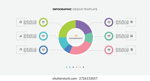 Modern Circle chart infographic template with 6 options for presentations. Infographic 6 diagram chart template for business 6, options, presentation with diagram elements, infographics