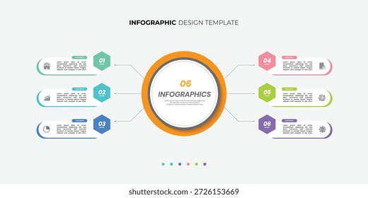 Plantilla moderna de infografía con 6 opciones para presentaciones. Infografía 6 Plantilla de diagrama para negocios 6, opciones, presentación con Elementos de diagrama, infografías