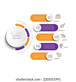 Gráfico circular moderno Plantilla de infografía vectorial para presentación de diagrama, gráfico, concepto de negocio con opciones de 5 ó 6 elementos
