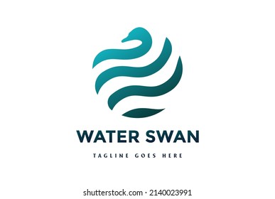 Modern Circle Circular Water Swan Duck Goose Globe World Monogram Logo Design Vector