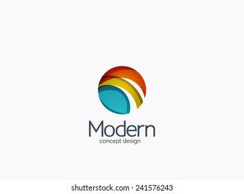 Logo de la empresa de circulo moderno, diseño brillante limpio. Forma abstracta hecha de trozos de onda superpuestos de color