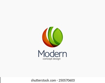Modern circle company logo, clean glossy design. Abstract shape made of color overlapping wave pieces