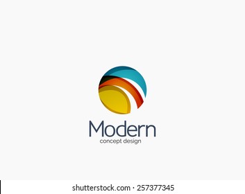 Modern circle company logo, clean glossy design. Abstract shape made of color overlapping wave pieces