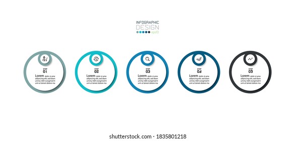 Modernes Kreisdesign durch die Vektorgrafik, die die Anzeige in 5 Stufen aufteilt, die für die Rechnungslegung verwendet wird. Infografik.