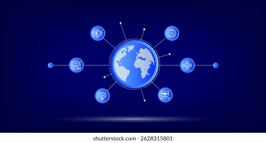 Modern circle earth graphic with AI icon. Symbolizes global artificial intelligence, digital technology, smart networks, innovation, and futuristic world connection. Vector illustration design.