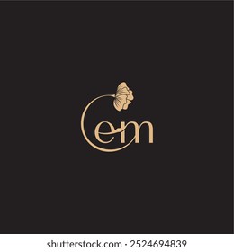 modern circle floral EM initial line logo monogram wedding concept letter