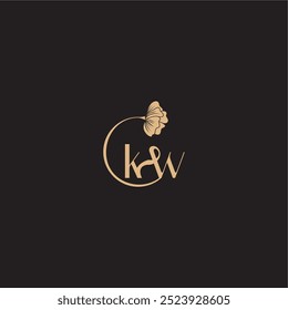 moderno círculo floral monograma casamento conceito letra inicial linha logotipo KW