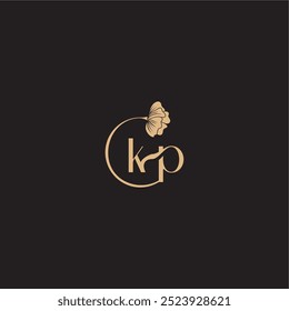 moderno círculo floral monograma boda concepto letra línea inicial logo KP