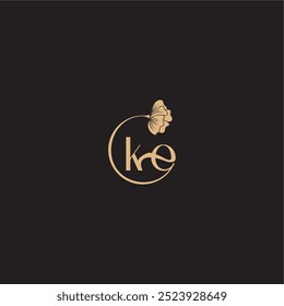 modern circle floral monogram wedding concept letter initial line logo KE