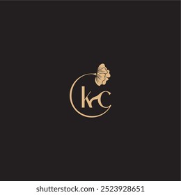 modern circle floral monogram wedding concept letter initial line logo KC
