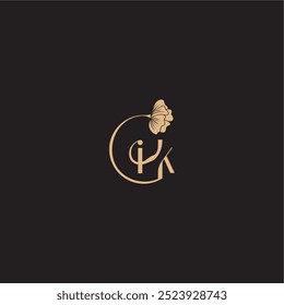 moderno círculo floral monograma boda concepto letra línea inicial logo IK