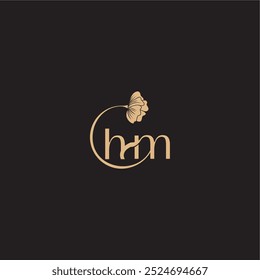 moderno círculo floral monograma boda concepto letra línea inicial logo HM