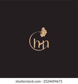 moderno círculo floral monograma concepto de boda letra línea inicial logo HN