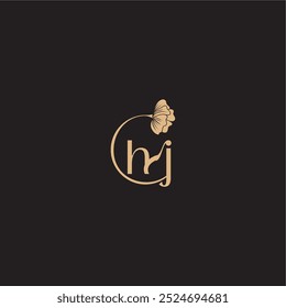 modern circle floral monogram wedding concept letter initial line logo HJ