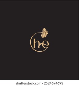 moderno círculo floral monograma casamento conceito letra inicial linha logotipo HE