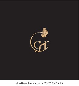 modern circle floral monogram wedding concept letter initial line logo GR