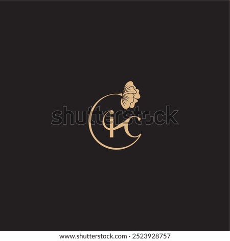 modern circle floral monogram wedding concept letter initial line logo IC