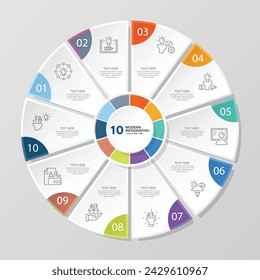 Modern circle infographic template with 10 steps, process or options, process chart, Used for process diagram, presentations, workflow layout, flow chart, infograph. Vector eps10 illustration.