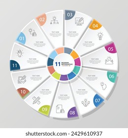 Modern circle infographic template with 11 steps, process or options, process chart, Used for process diagram, presentations, workflow layout, flow chart, infograph. Vector eps10 illustration.