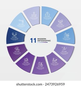 Modern circle infographic template with 11 steps, process or options, process chart, Used for process diagram, presentations, workflow layout, flow chart, infograph. Vector eps10 illustration.