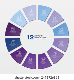 Plantilla de infografía circular moderna con 12 pasos, proceso u opciones, diagrama de proceso, utilizada para diagrama de proceso, presentaciones, diseño de flujo de trabajo, diagrama de flujo, infografía. ilustración del Vector eps10.