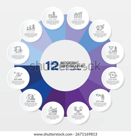 Modern circle infographic template with 12 steps, process or options, process chart, Used for process diagram, presentations, workflow layout, flow chart, infograph. Vector eps10 illustration.