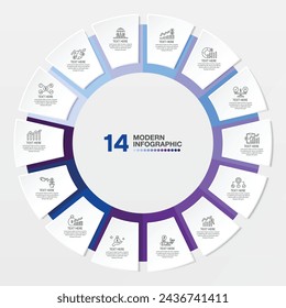 Modern circle infographic template with 14 steps, process or options, process chart, Used for process diagram, presentations, workflow layout, flow chart, infograph. Vector eps10 illustration.