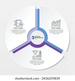 Modern circle infographic template with 3 steps, process or options, process chart, Used for process diagram, presentations, workflow layout, flow chart, infograph. Vector eps10 illustration.