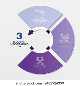 Modern circle infographic template with 3 steps, process or options, process chart, Used for process diagram, presentations, workflow layout, flow chart, infograph. Vector eps10 illustration.