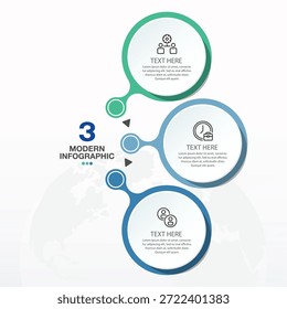 Modelo de infográfico de círculo moderno com 3 etapas e ícones.