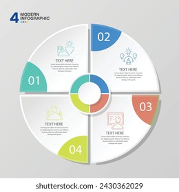 Plantilla de infografía de círculo moderno con 4 pasos, proceso u opciones, diagrama de proceso, Utilizado para diagrama de proceso, presentaciones, diseño de flujo de trabajo, diagrama de flujo, infografía. Ilustración del vector eps10.