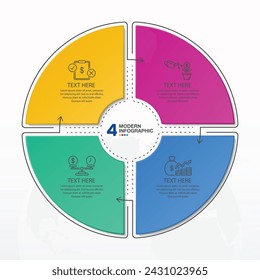 Modern circle infographic template with 4 steps, process or options, process chart, Used for process diagram, presentations, workflow layout, flow chart, infograph. Vector eps10 illustration.